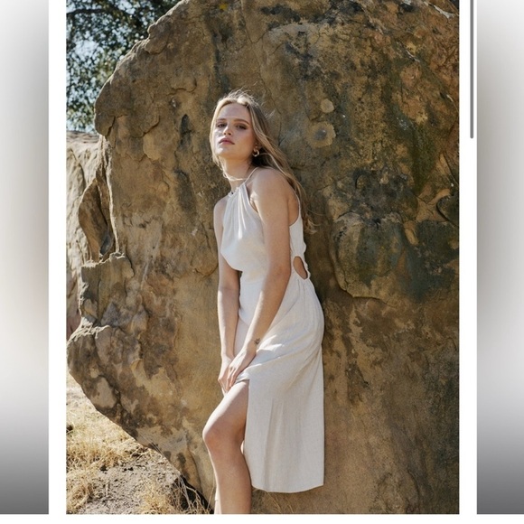 Lucy Paris Dresses & Skirts - Lucy Paris Pearl Embellished Halter Dress With Side Cut Outs Linen blend maxi